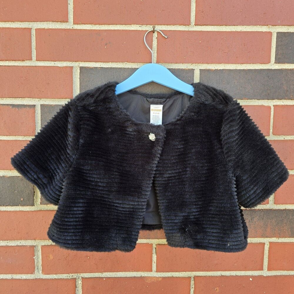 New Gymboree Girls Jacket Faux Fur Cropped Jacket Black Christmas Holiday Sz 7-8